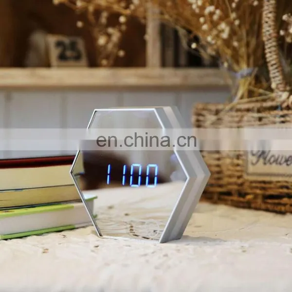 2020 USB Charging Rechargeable Led Decoration Design Night Lighting Mirror Alarm Clock photo-4
