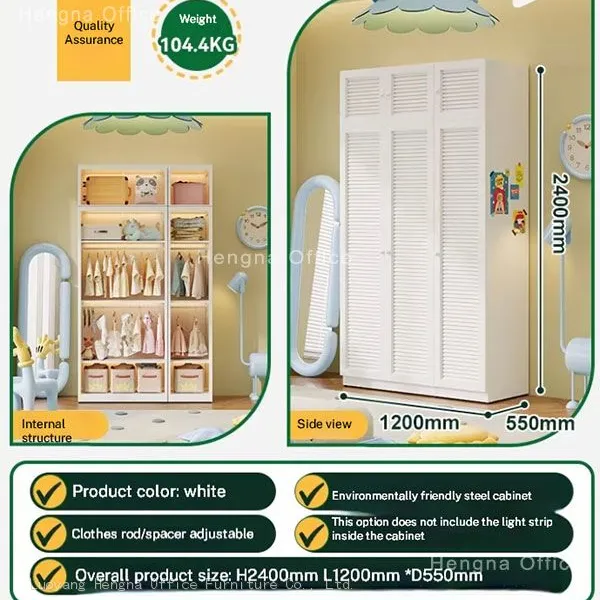 Pastel Pink Multi-Door Steel Armoire S-LC215 | Vertical Slatted Texture With Locking System | Customizable Storage for Kids' Rooms & Schools photo-3