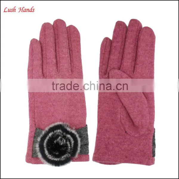 Ladies Pink Woolen Gloves With Rabbit Fur Ball photo-4