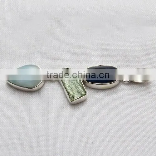 Artisan Kyanite & Prehnite & Larimar 925 Sterling Silver Pendant, Gemstone Silver Jewelry, Handmade Silver Jewelry photo-4