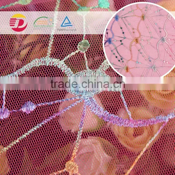 Wholesale Embroidery Print Pink Bead Lace Fabric photo-3