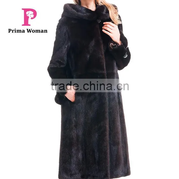 2015 Autumn And Winter Women Medium Length Coat With Mink Fur Hat Overcoat photo-6