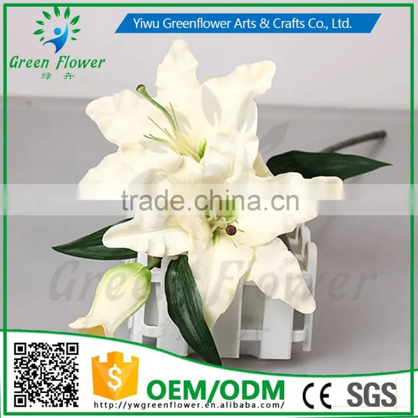2016 Wholesale 3 Heads Latex Artificial PU Flowers Lily Real Touch Bouquet Wedding Bridal Decor Display Flower photo-2