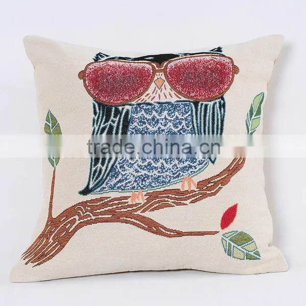 2016 Cute Owl Bird Silkscreen Polyester Fabric Square Custom Cushion Pillow photo-2
