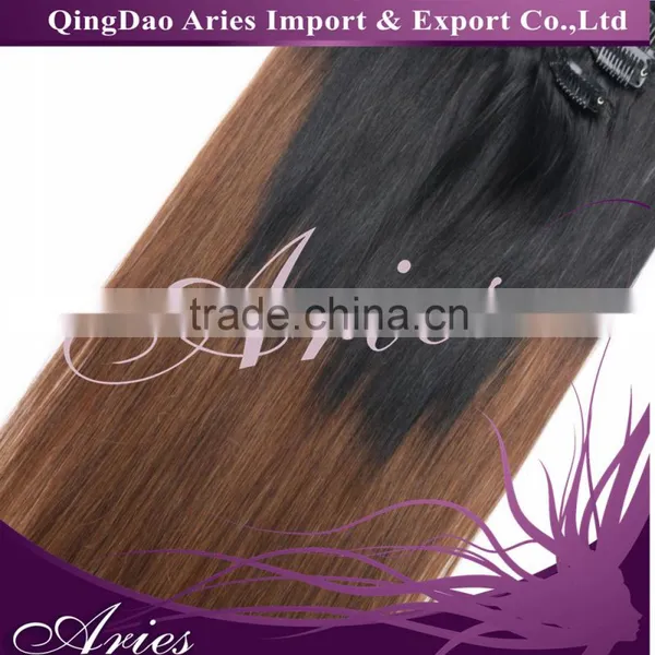 Full Head Clip in Hair Extensions Ombre One Piece 2 Tones Wavy Curly Black Brown Blonde photo-3