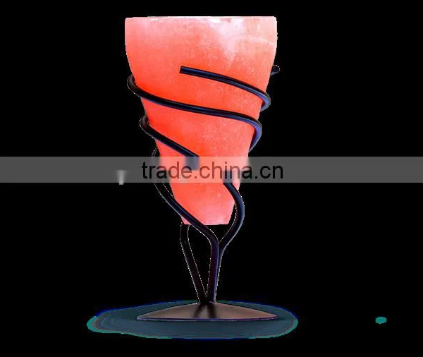 Himalayan Salt T-Light Holders-Cone Shape With Curving Metal Stand