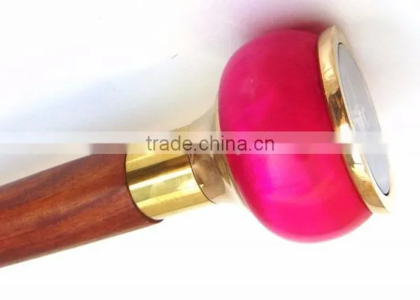 Beautiful Pink Color Compass Handle Walking Stick/Brown Wood Walking Stick/Golden Edges Compass Walking Stick Wk1117 photo-5