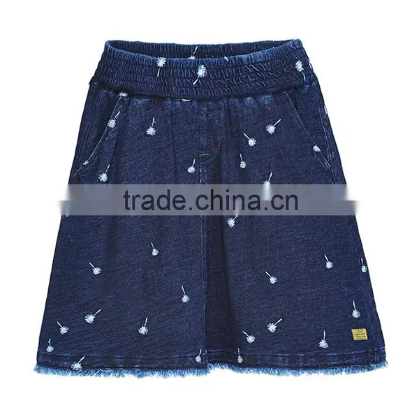 Professional Jeans Manufacture China Girls Women's Embroidered Raw Edges Jean Denim Skirt