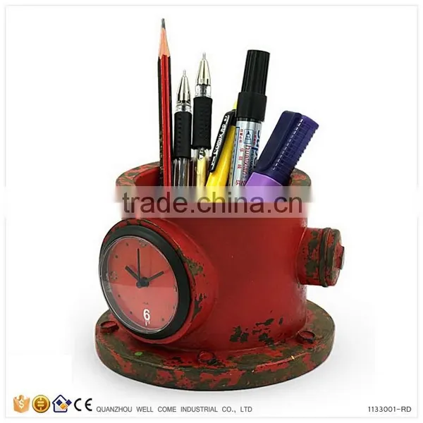 Fire Hydrant Shape Antqiue Table Clock Pen Holder photo-3