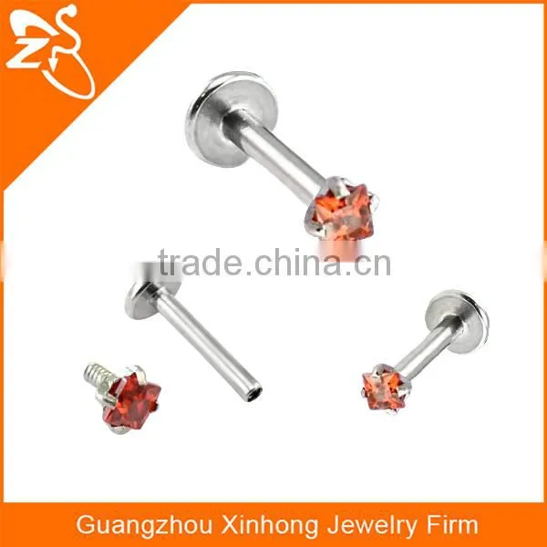 Bioplast Flexible Push-in Fit Labret Stud Lip Rings Piercing Body Jewelry With Crystal photo-3