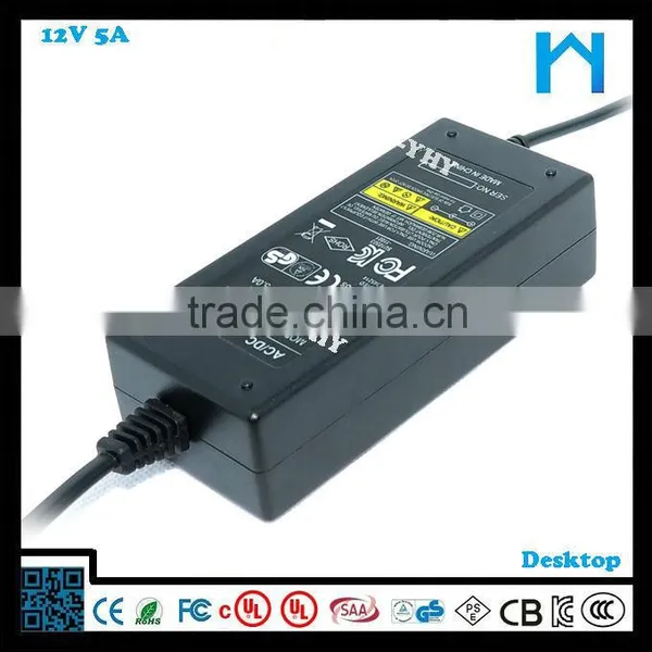12 Volt 5 Amp Power Adapter 60w CSA UL/cUL FCC CE GS SAA Certificated