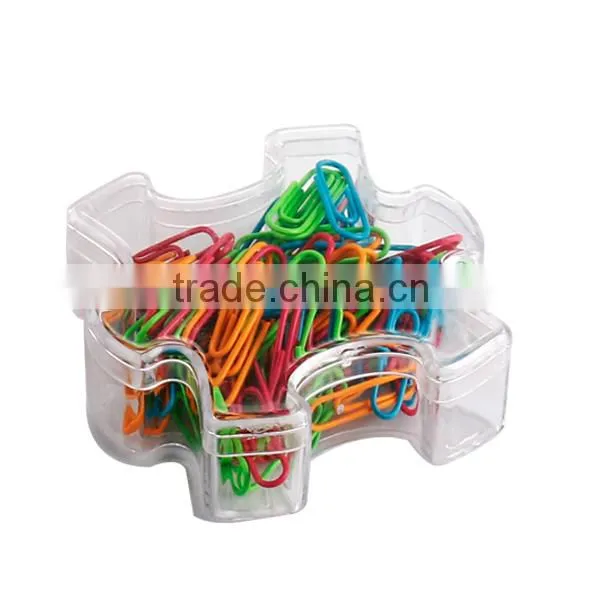 Neon Color Assorted Plastic-coated Paper Clip in Jigsw Puzzle Box photo-2