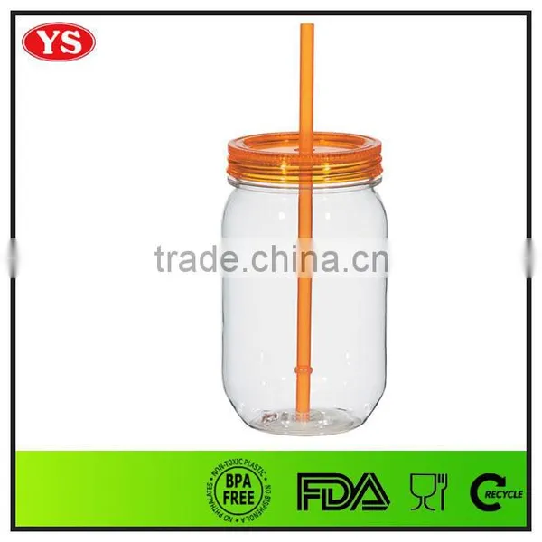 18oz Bpa Free Clear Plastic Jar With Straw photo-5