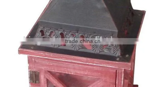 Red Color Wood Lantern Cross Frame Iron Top photo-5