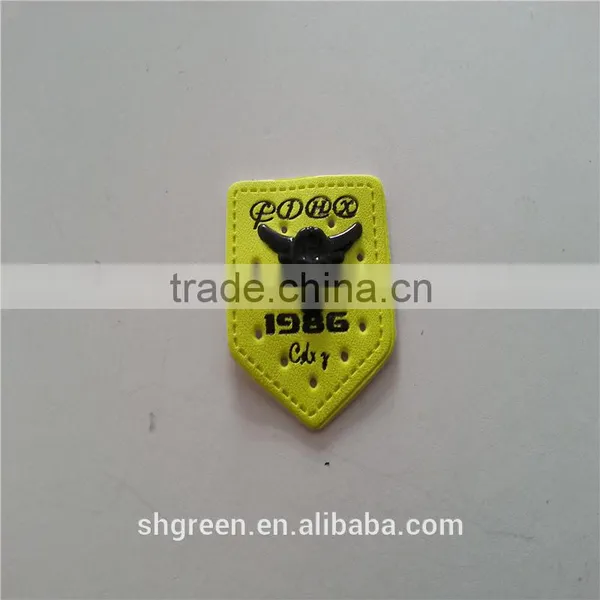 Well-known PU Leather Patch With Shiny Metal Logo Letters photo-3