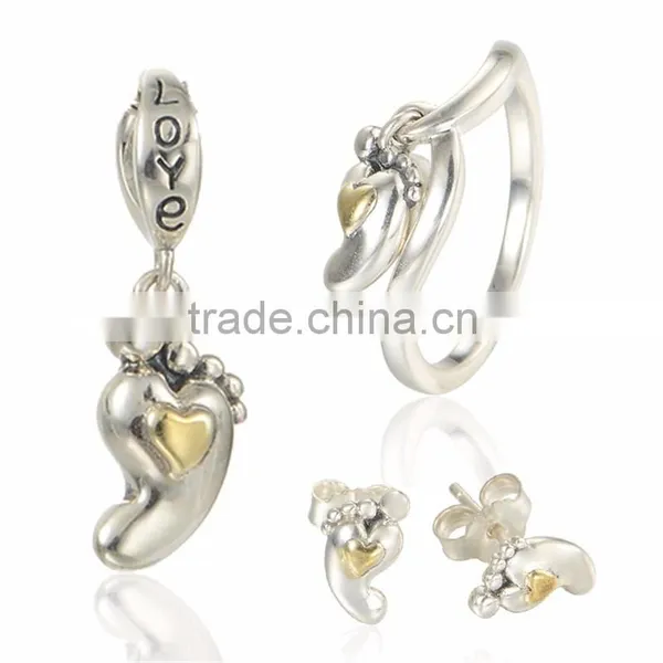 Baby Foot Wholesale Engravable Charms European Charm Bracelet Necklace 100% Real 925 Sterling Silver S201 18Kgold photo-3