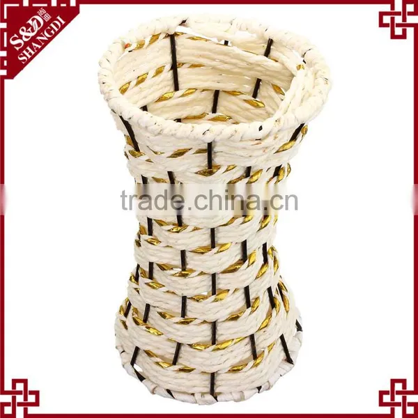 Cheap White & Gold Paper Rope Handcraft Mini Decorate Baskets for Indian Wedding photo-2