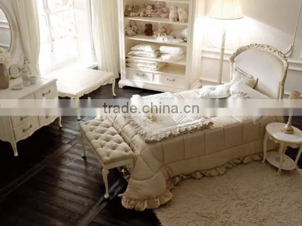 Victoria Style Carved Wooden Baby Crib,Elegant White & Gold Painted Baby Bedding Set,Noble Bedroom Furniture Child/Kid's Bed Set photo-4