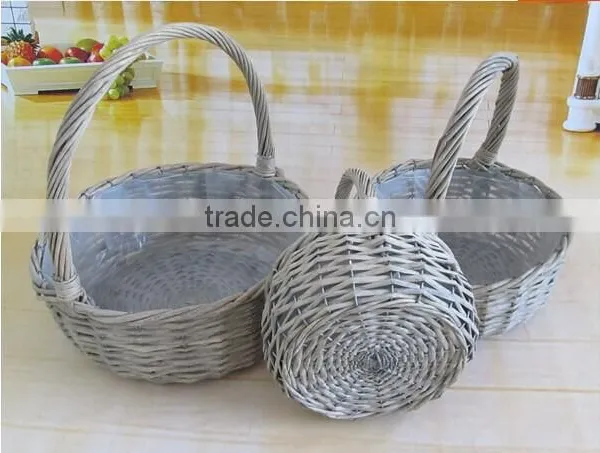 100%Handmade Natural Plastic Lined Grey Wicker Flower Plant Pot Flower Plant Basket With Handle photo-5