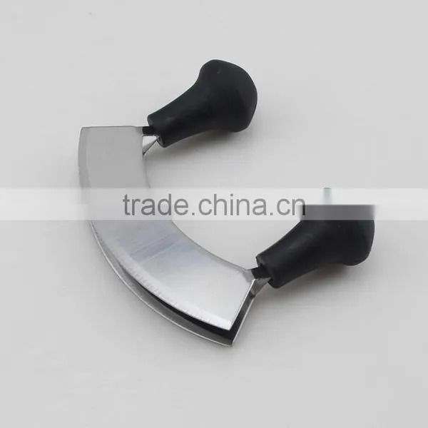 Stainless Steel Double Blade Cheese Cutter Carving Knife Mezzaluna Chopper With Black Handle photo-5