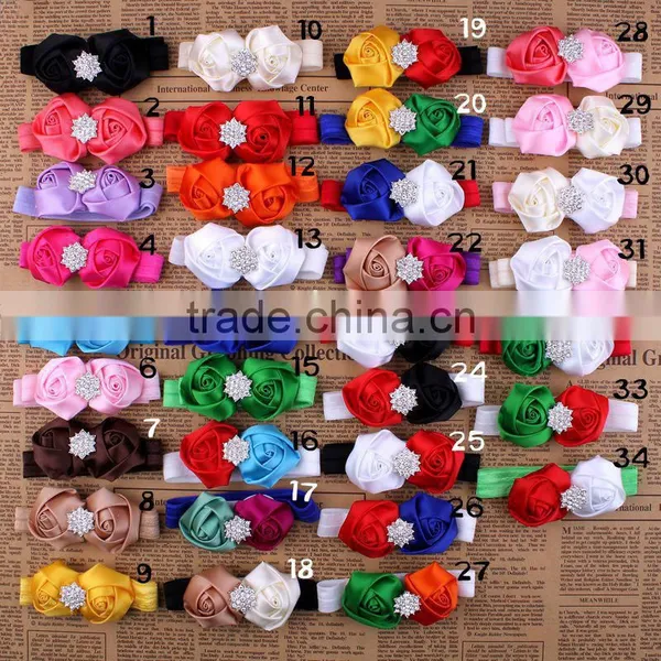 Rolled Handmade Rose Flower Headband Satin Flower Hair Band photo-4