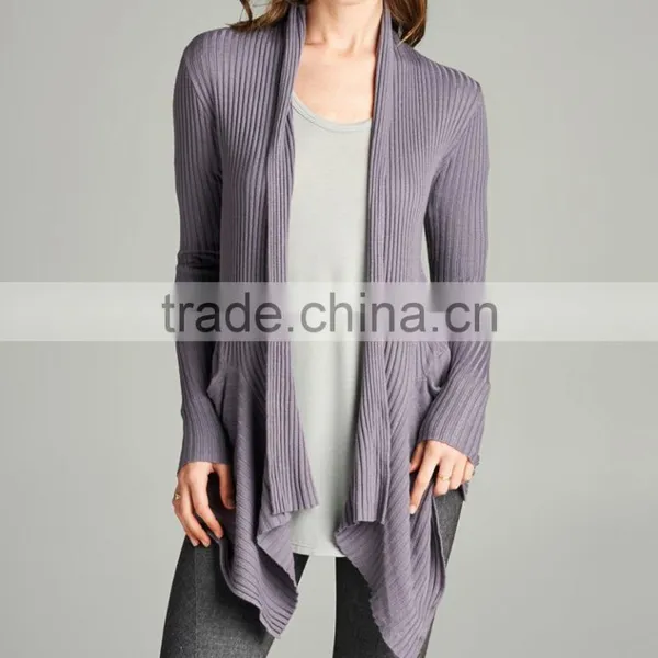 Latest Design Ladies Sweater Western Apparel Romantic Layer Knitted Ribbed Gray New Fashion Cardigan 2017 Women photo-2