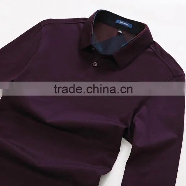 Mens Wholesale Slim Fit Solid Cotton Long Sleeve Polo t Shirt photo-3