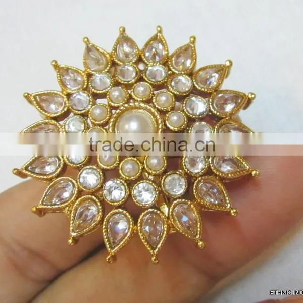 POLKI Crystal GOLD COCKTAIL FINGER Ring photo-3