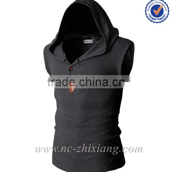 2017 Fashion Mens Sleeveless Hoodie With Placket photo-3