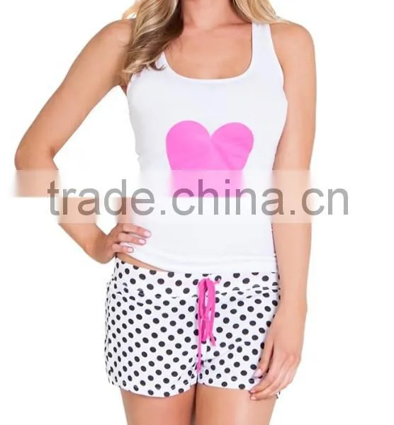 Comfortable Heart Polka Dot Print Pajama Fashion Pajama Set photo-2