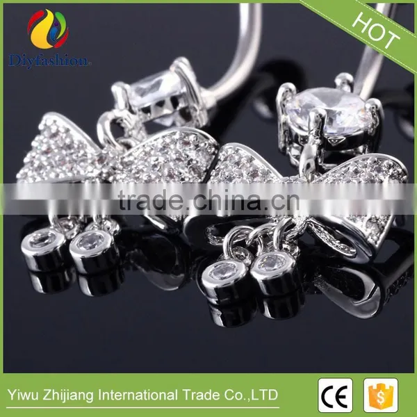 Stainless Steel Big CZ Bowknot Long Navel Ring photo-5