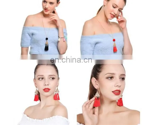 Fashion Jewelry Bohemian Earring Women Long Red Tassel Fringe Dangle Earring photo-2