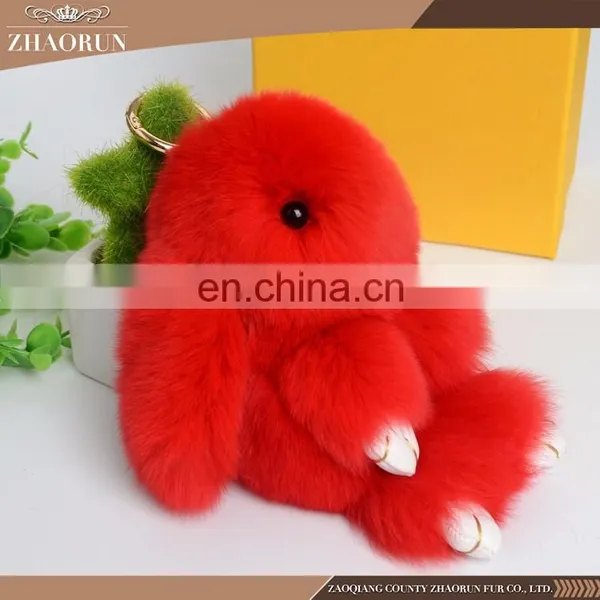 Factory Price Colorful Real Rex Rabbit Fur Pom Pom Keychain photo-3