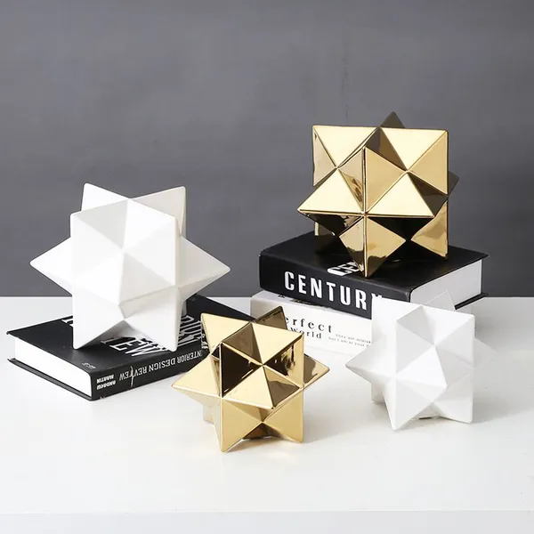 Irregularity Nordic Style Geometrical Gold Black White Five-Pointed Star Ceramic Art Decor photo-3