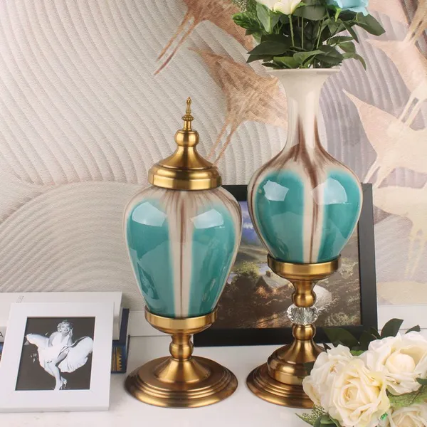 Light Luxury Retro Fashion Green Crack Large Ceramic Vase For Coffee Shop Decor photo-2