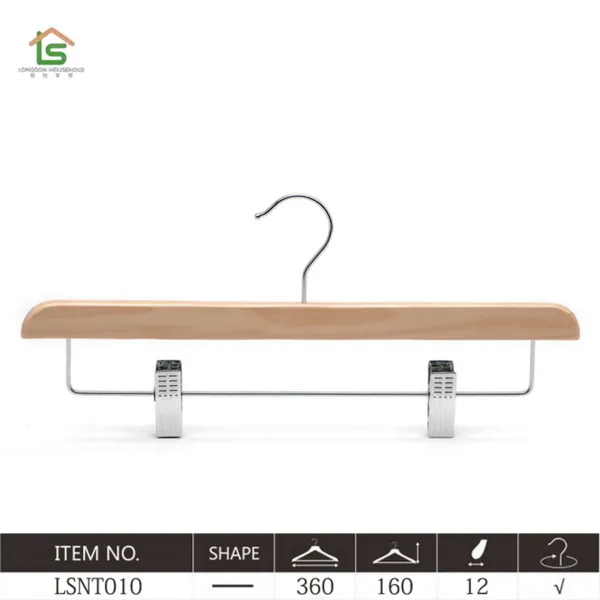 Factory Wooden Trouser Hanger Pants Hanger With Clips Bottom Clamp Hanger for Wholesale