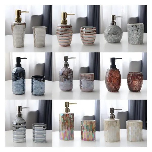 Bathroom Set Hand Sanitizer Bottle Liquid Soap Bottle Soap Dish Toothbrush Holder Glass Cup Toilet Brush Trash Can Storage Bucket Bathroom Accessory