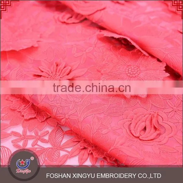 Factory Direct Supply Hot Selling Red Flower Lace Embroidered 3d Mesh Fabric for Fashionable Woman photo-2