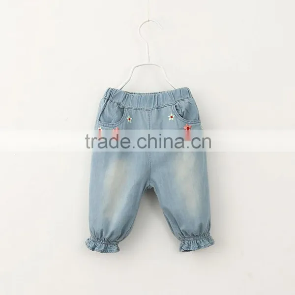 Wholesale Baby Girl Clothes 2016 New Summer Girl Jeans Lovely Little Girl Flower Embroidery Jeans photo-2