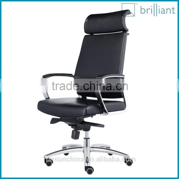 893-2A Black Leather Office Chair Aluminum Alloy Electroplating Metal Armrest and Base With Headrest photo-4