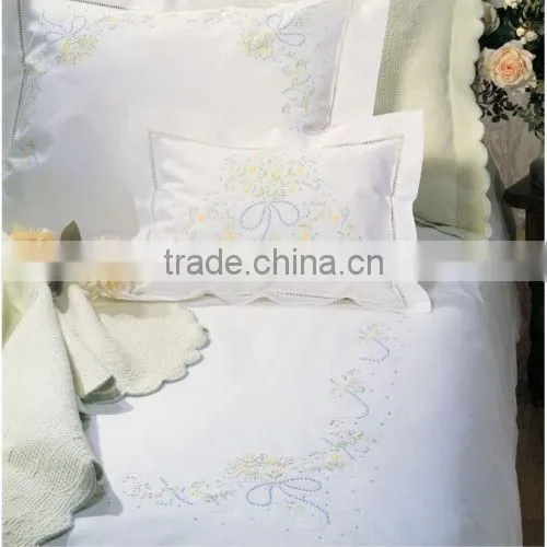 Hemstitch and Hand Embroidered Cotton Bedding Set photo-2