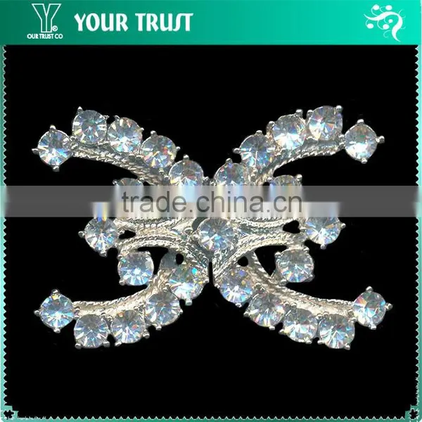 6MM 2MM Clear Cystal Rhinestone Wedding Garment Rhodium Metal Pair Buckle photo-6
