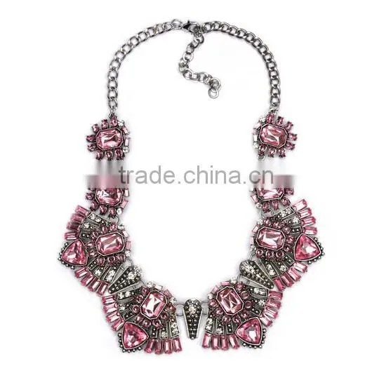 Alloy Flower Crystal Acrylic Hot Fashion Women Jewelry Necklace Chain Statement photo-3