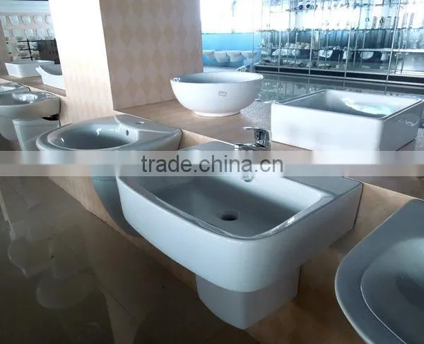 23 Inch Ceramic Bathroom Half Pedestal Design Sanitary Square Basin photo-3