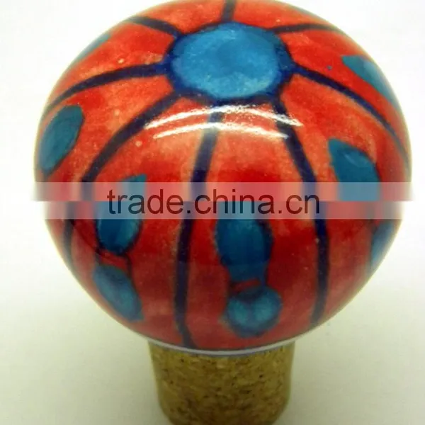Handpainted Ceramic Bottle Stopper With Cork Attachment