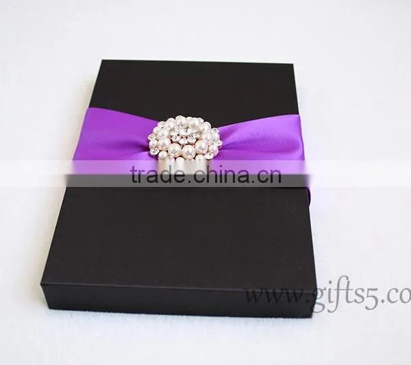 Elegant Black Wedding Invitation Boxes With Brooch photo-2