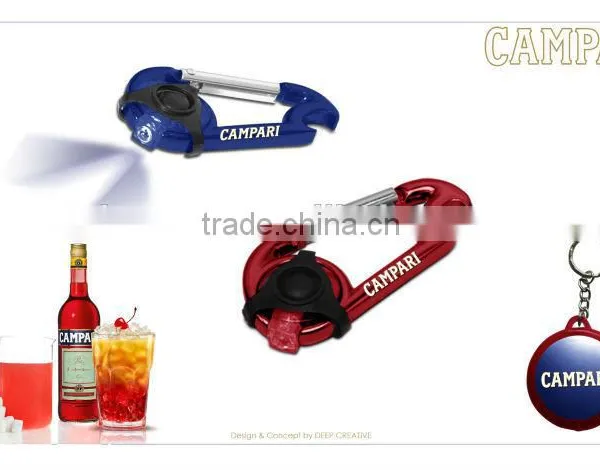 Promotional Gift Aluminum Carabiner Torch, Bottle Opener Carabiner Flashlight, Opener Torch