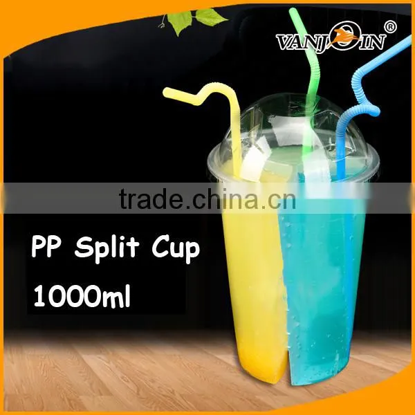 New Style Plastic Clear 3 Flavor Boba Cups Iced Drink Tea Split Cup photo-2