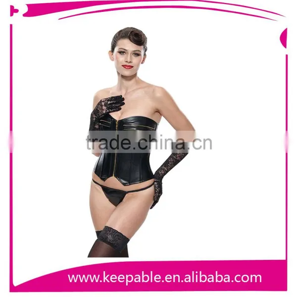 2015 Best Sale High Quality Plus Size Leather Steel Boned Waist Training Corset