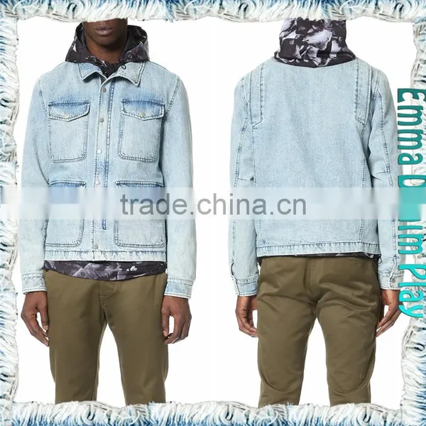 Men's Warm Weather White Blue Denim Jacket With Silver Button photo-5